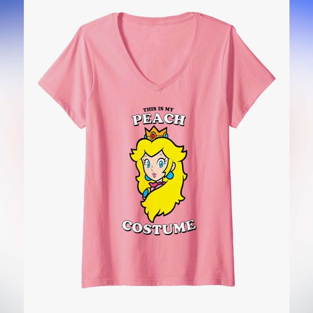 Super Mario This Is My Peach Costume V-Neck T-Shirt Size L